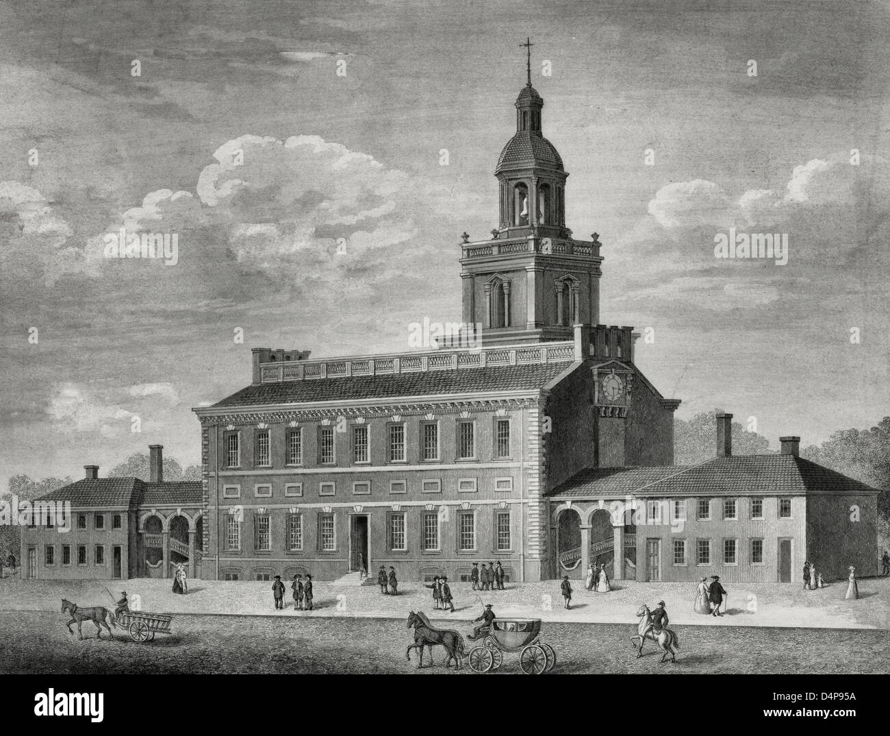 Die Statehouse in Philadelphia 1776 - Außenansicht der Independence Hall in Philadelphia, Pennsylvania, als es sah im Jahre 1776. Stockfoto