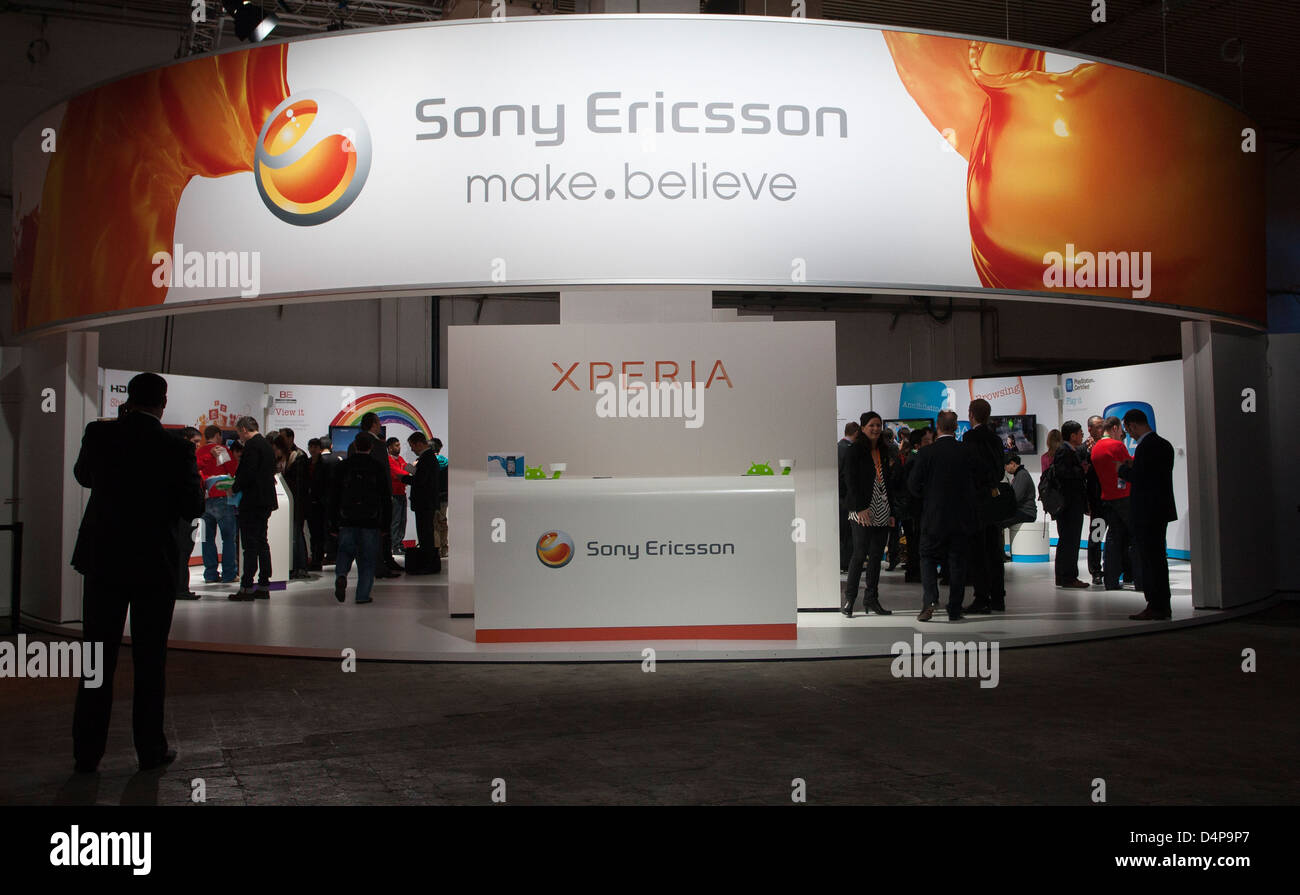 Barcelona, Spanien, Sony Ericsson Messestand auf dem Mobile World Congress Stockfoto