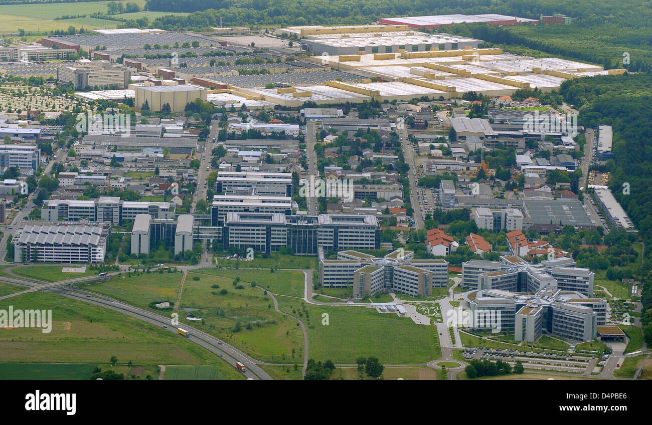 Luftaufnahme über dem Gelände der Software Riese SAP in Walldorf, Deutschland, 27. Mai 2009. Foto: Ronald Wittek Stockfoto