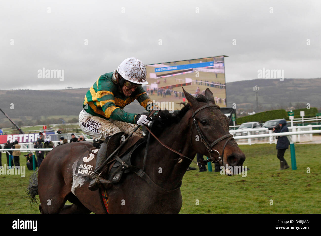 15.03.2013 - Cheltenham; Am Fischer Cross geritten von A P McCoy gewinnt Albert Bartlett Novizen Hürde (registriert als The Spa Novizen Hürdenrennen) Klasse 1. Bildnachweis: Lajos-Eric Balogh/turfstock.com Stockfoto