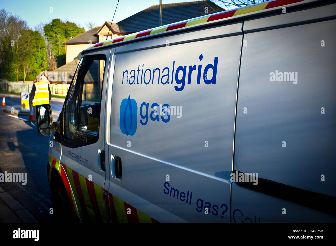 National Grid-Van von der Seite gesehen Stockfoto