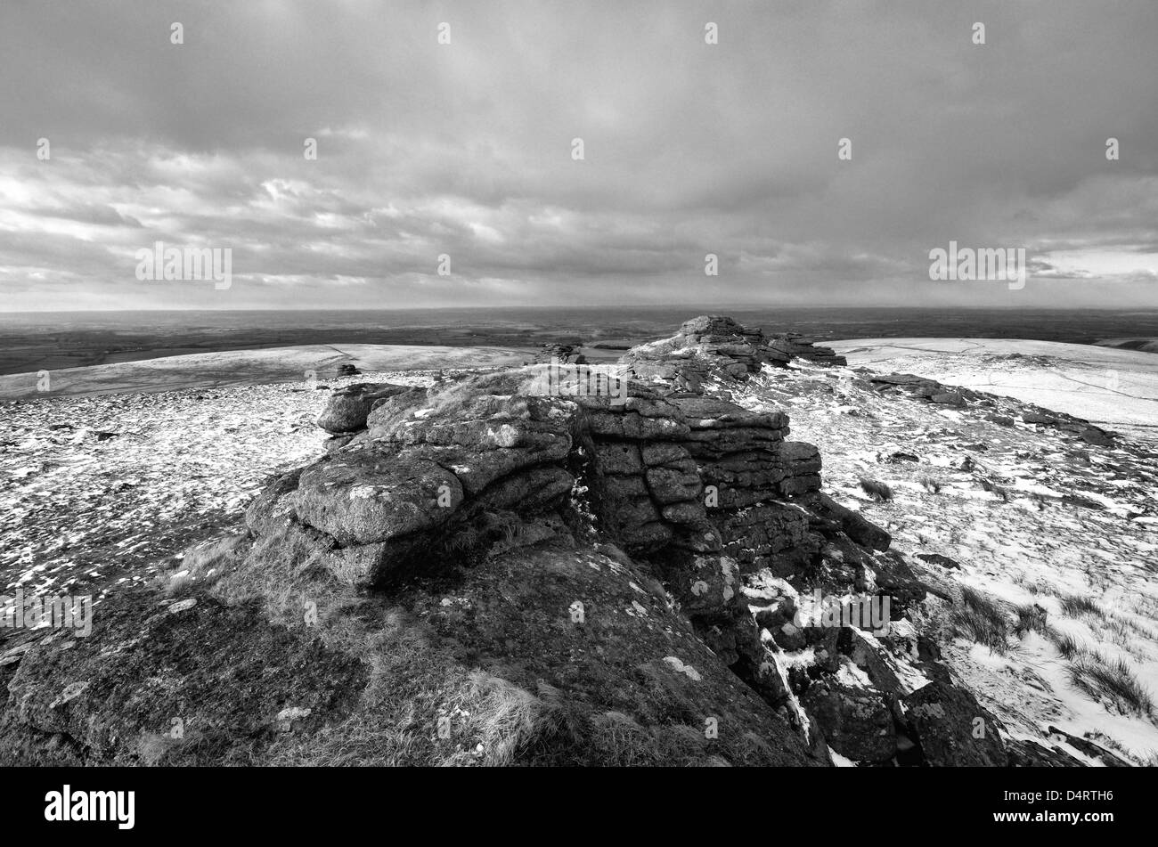 Blick nach Norden von der Spitze des Westens Mühle Tor, Dartmoor in Devon. Stockfoto