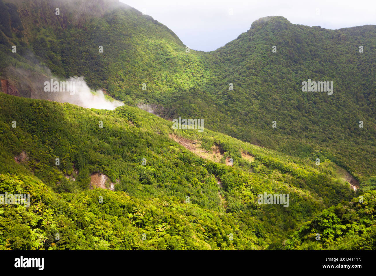 Blick auf den kochenden See und Nationalpark Morne Trois Pitons, Dominica Stockfoto