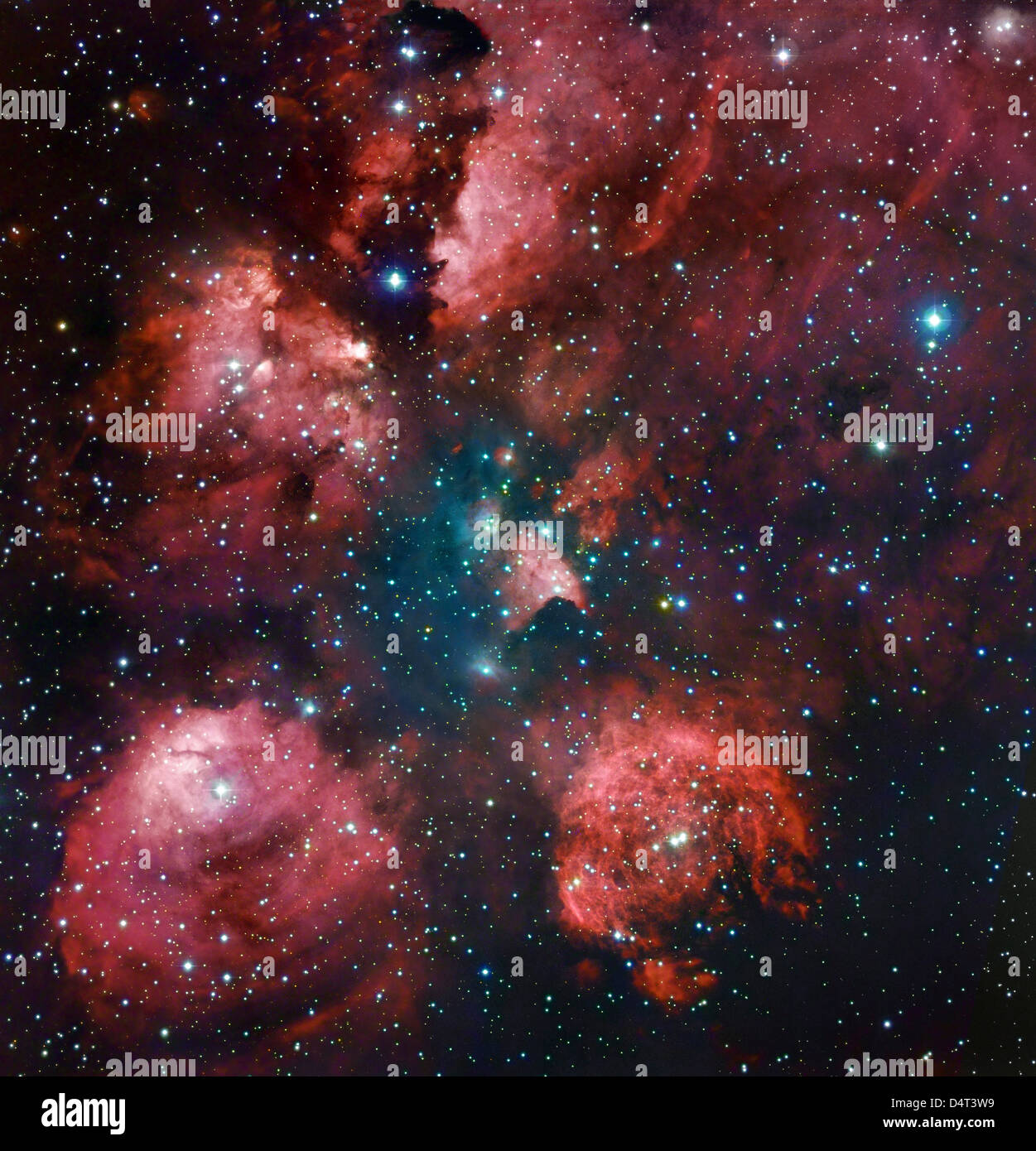 NGC 6334, der Katzenpfotennebel in Scorpius. Stockfoto