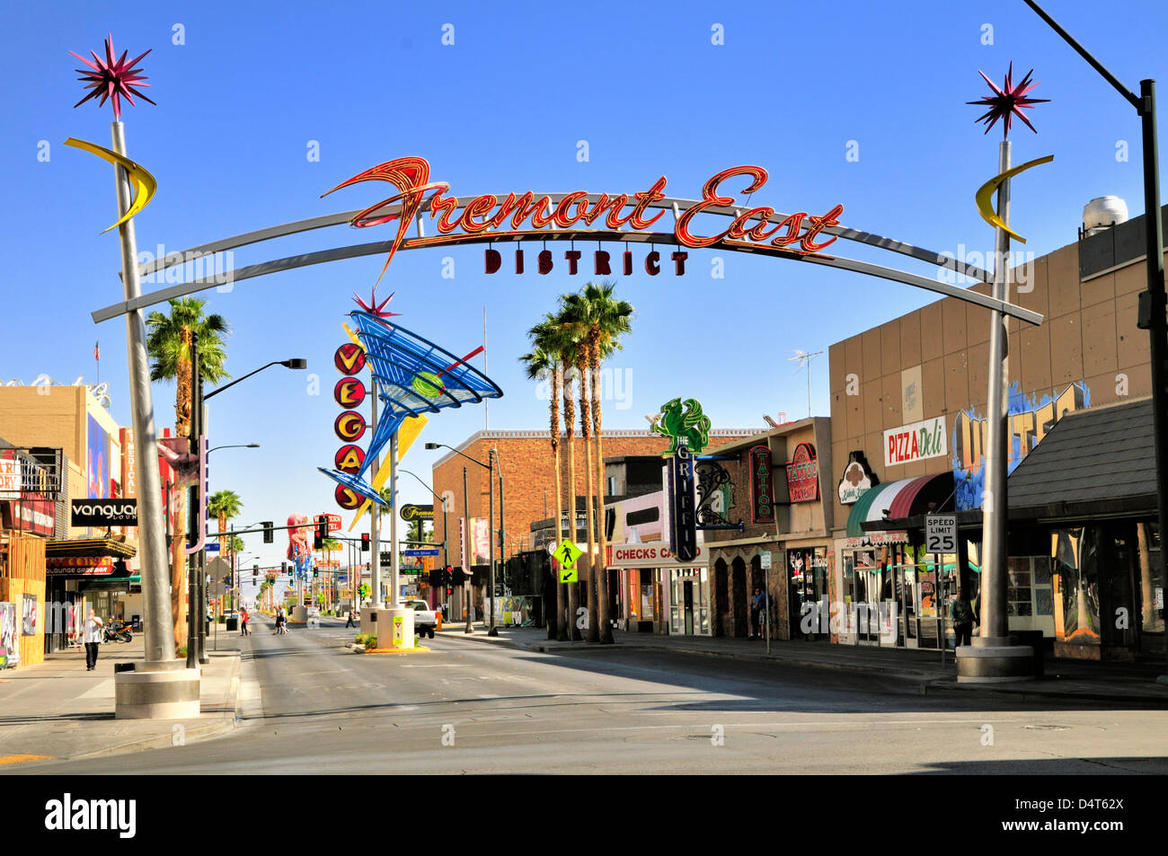 Westeingang zum Fremont East District, Innenstadt von Las Vegas Stockfoto