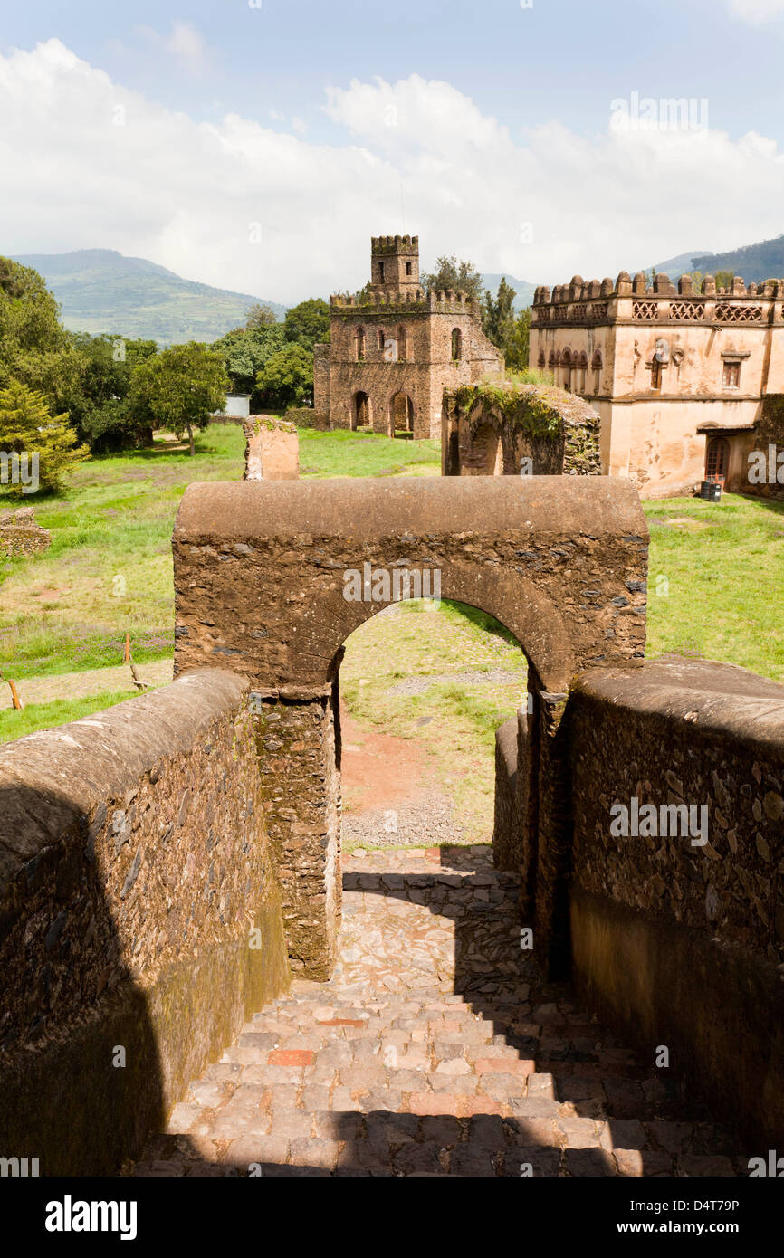 Fasil Ghebbi, einen festungsartigen königliche Gehege, Gonder, Äthiopien Stockfoto