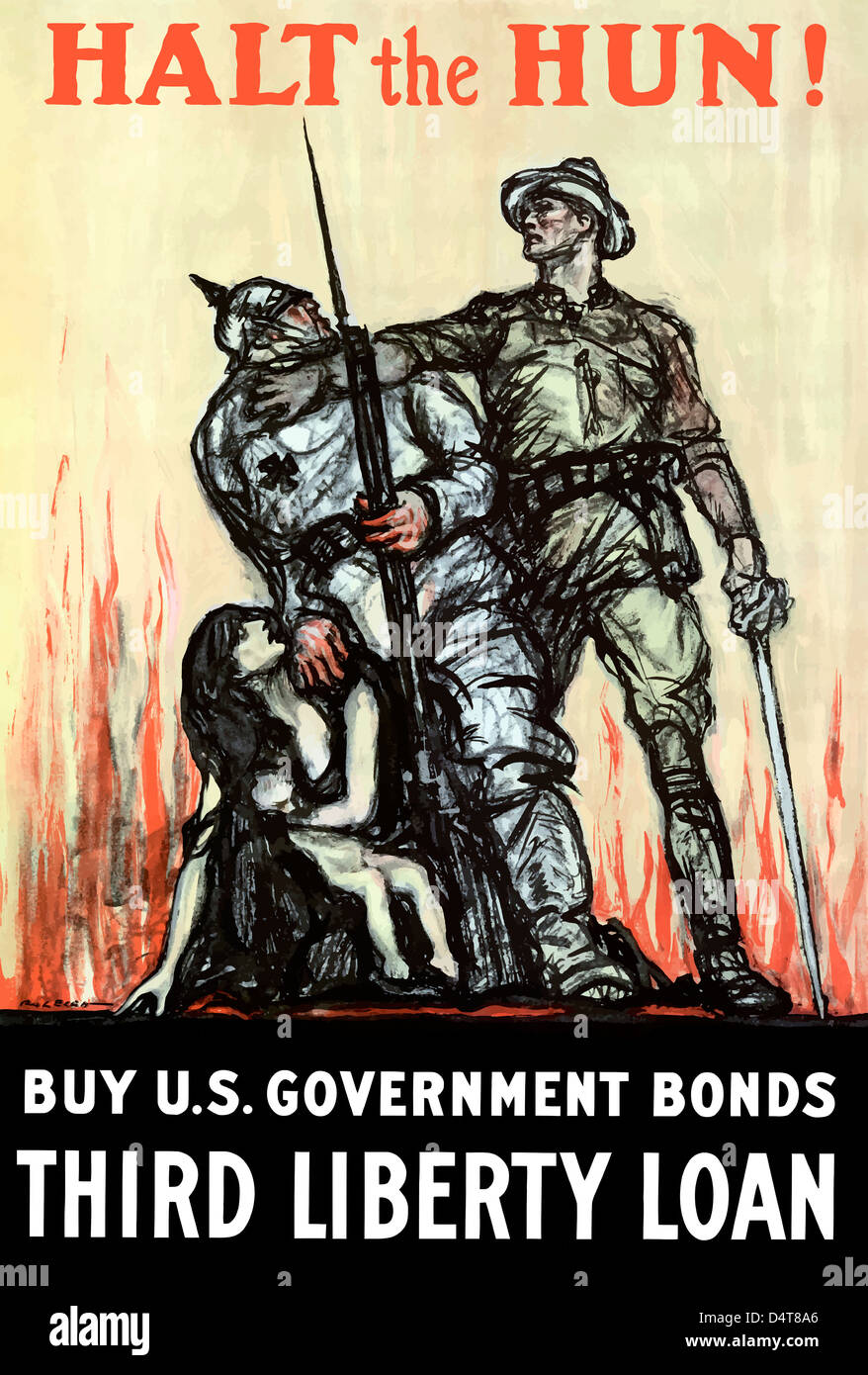 Vintage Weltkrieg Plakat eines amerikanischen Soldaten, die eine Frau und Kind zu schützen. Stockfoto