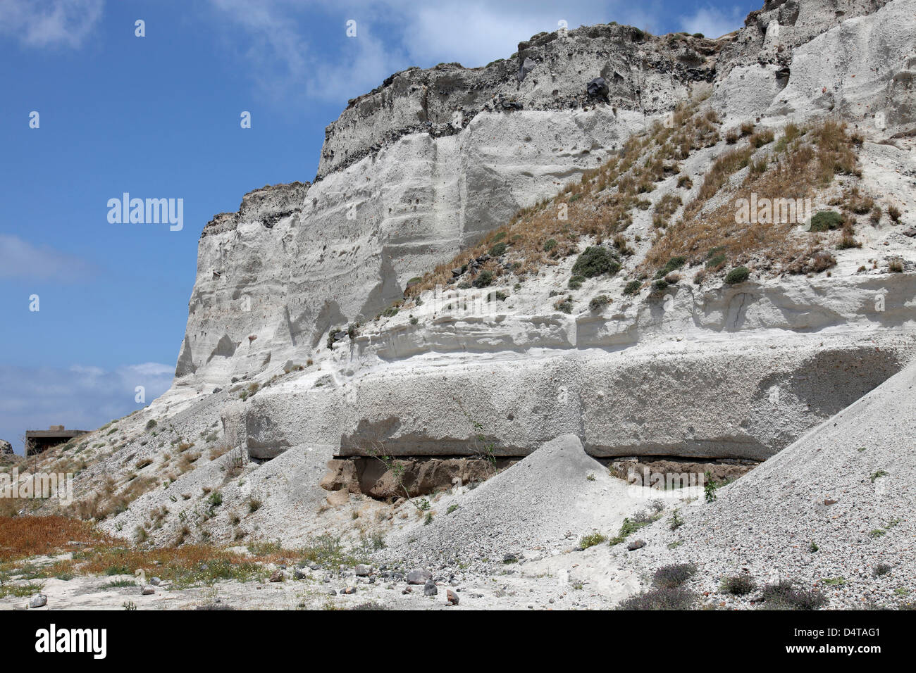 Minoan Eruption Einlagen, Mavromatis Bimsstein Steinbruch, Griechenland. Stockfoto