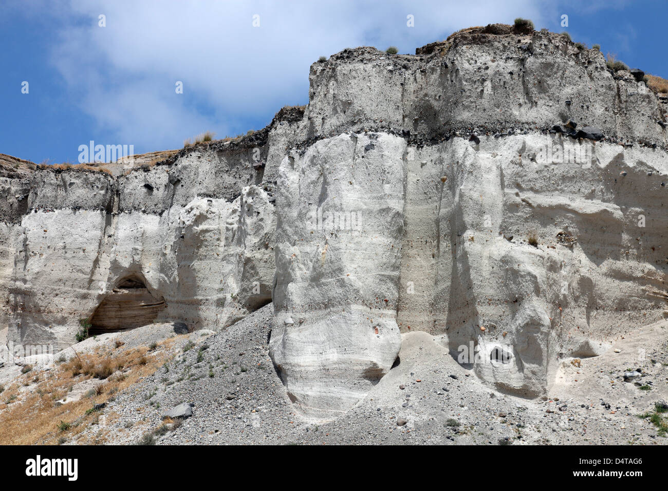 Minoan Eruption Einlagen, Mavromatis Bimsstein Steinbruch, Griechenland. Stockfoto