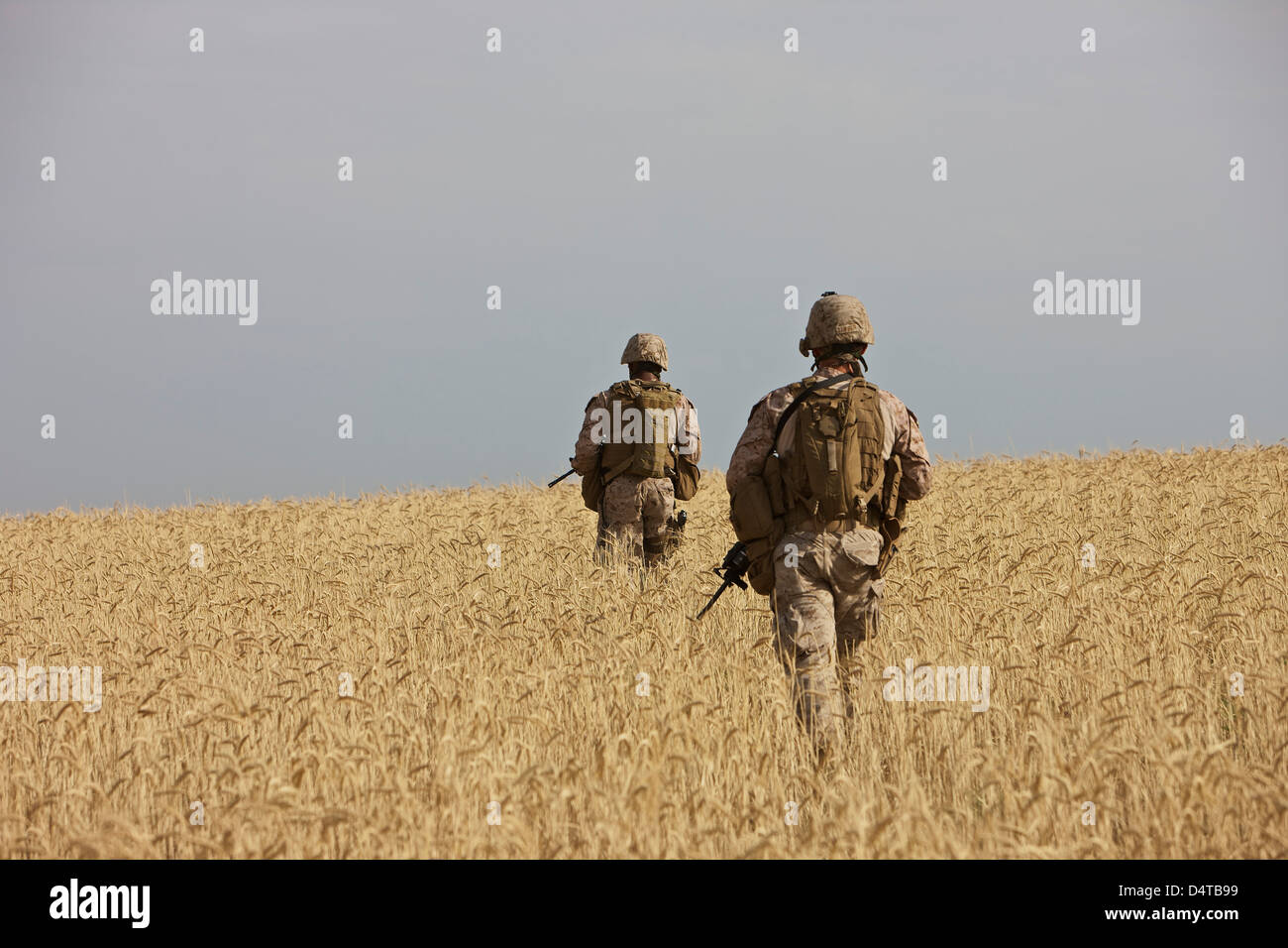 US-Marines patrouillieren ein Wadi in der Nähe von Kunduz, Afghanistan für eine Palette Übung löschen. Stockfoto