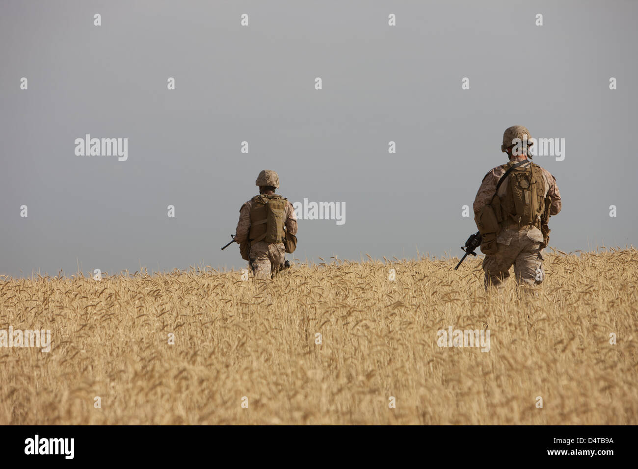 US-Marines patrouillieren ein Wadi in der Nähe von Kunduz, Afghanistan für eine Palette Übung löschen. Stockfoto