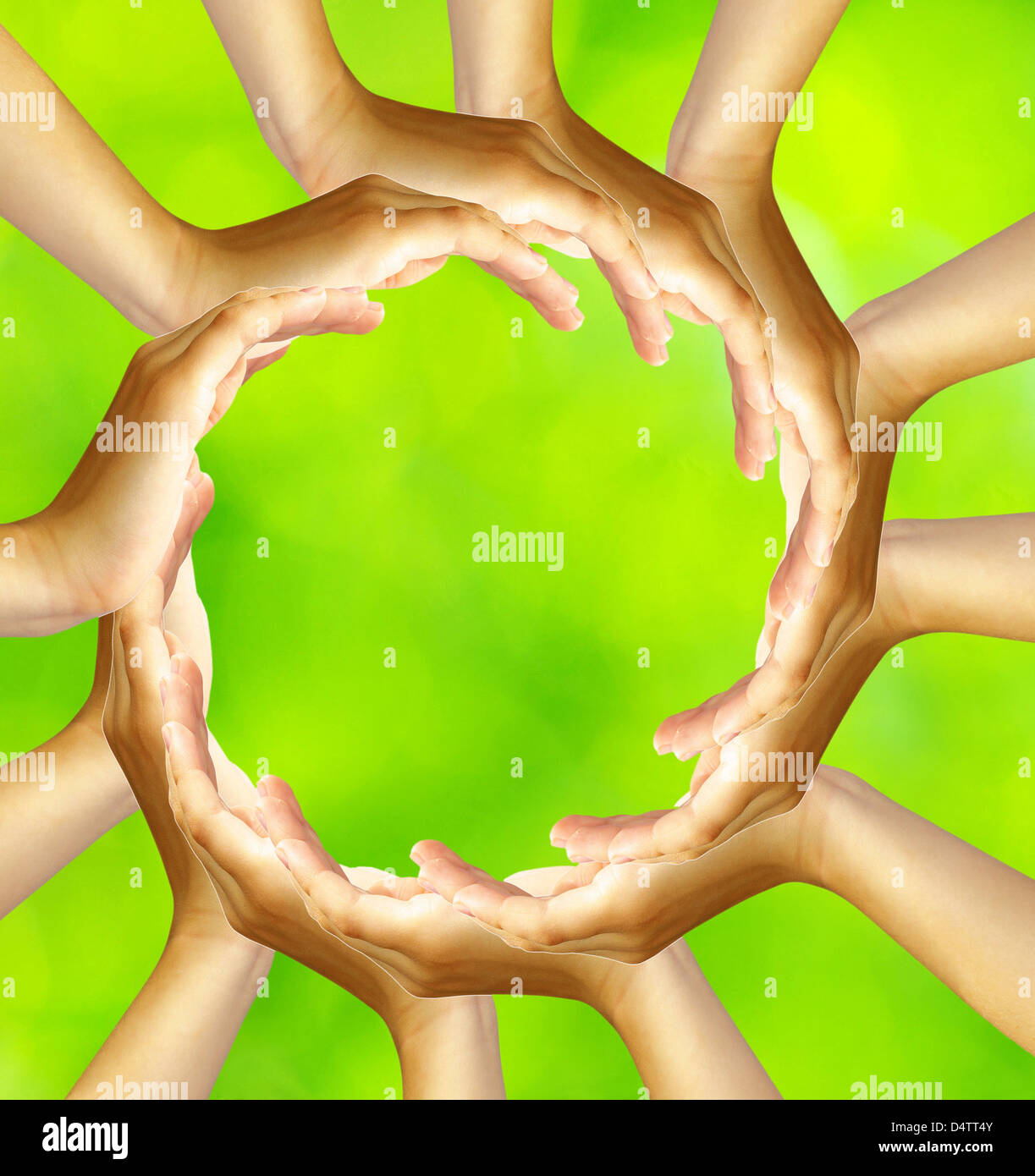 Ring der Hände isoliert auf einer grünen Stockfoto