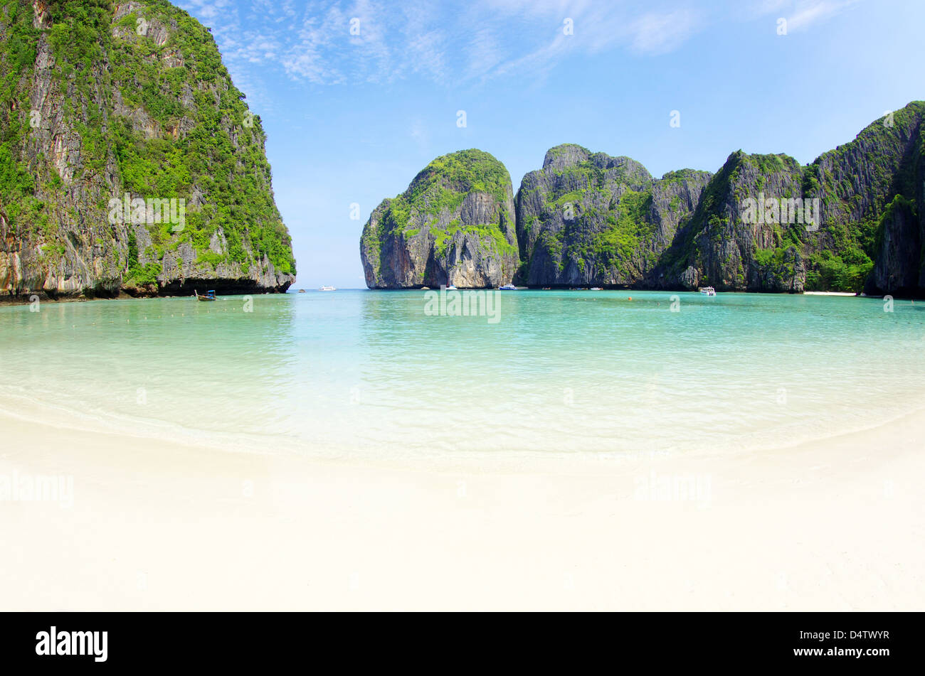 Tropischer Strand, Longtail Boote, Andamanensee, Thailand Stockfoto
