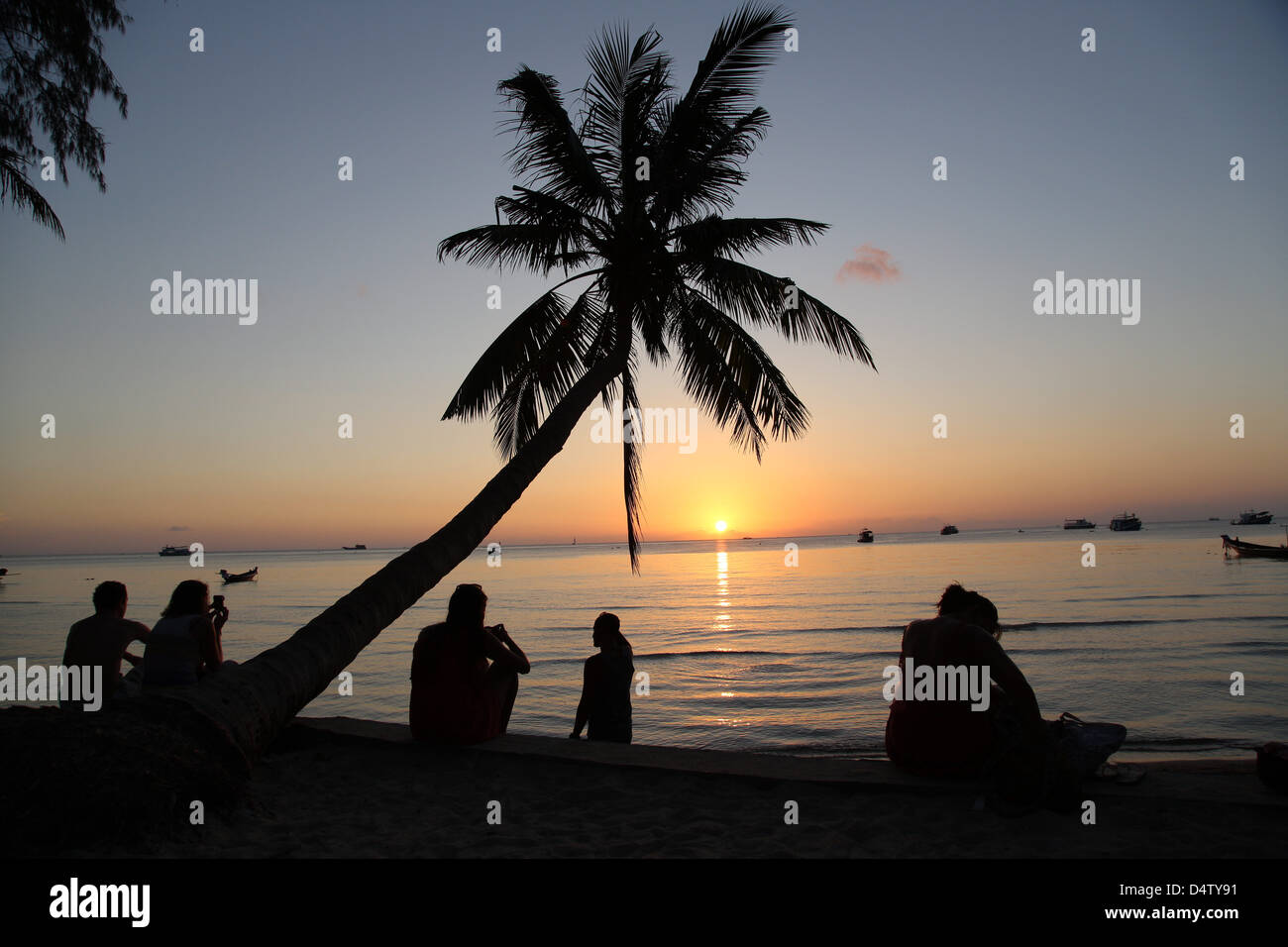 Sonnenuntergang am Sairee Beach, Koh Tao, Thailand Stockfoto
