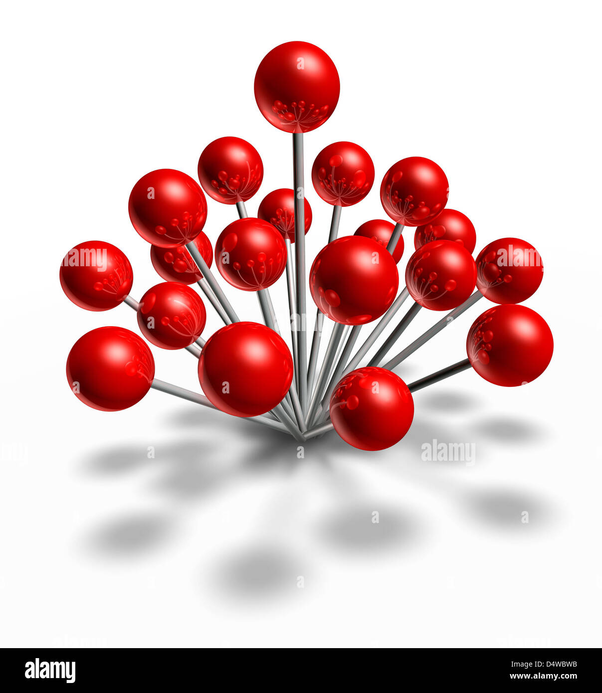 Beliebter Ort und Hot-Spot mit einer Gruppe von roten Pins als Symbol einer Navigation legt und auch ein Konzept der sozialen Popularität Business-Meeting auf einem weißen Hintergrund zu positionieren. Stockfoto