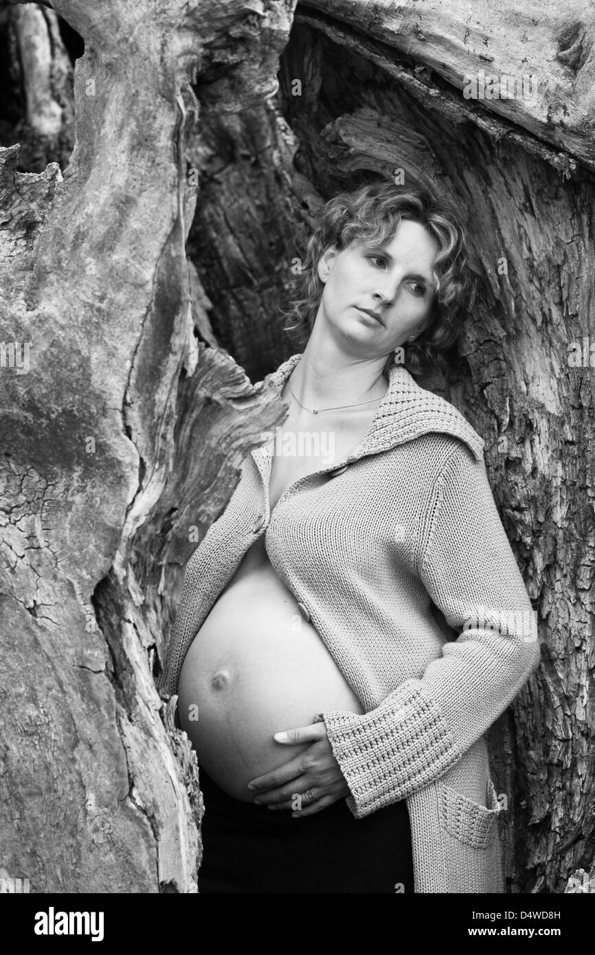 (Dpa-Datei) Eine Datei im Bild datiert 7. Juni 2006 einer schwangeren Frau etwa sieben Monate schwanger in Frankfurt Oder, Deutschland. Foto: Patrick Pleul (Modell freigegeben) Stockfoto