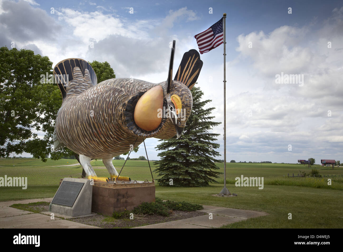 Detail der boomenden Prairie Chicken Statue an Rothsay, Minnesota Stockfoto