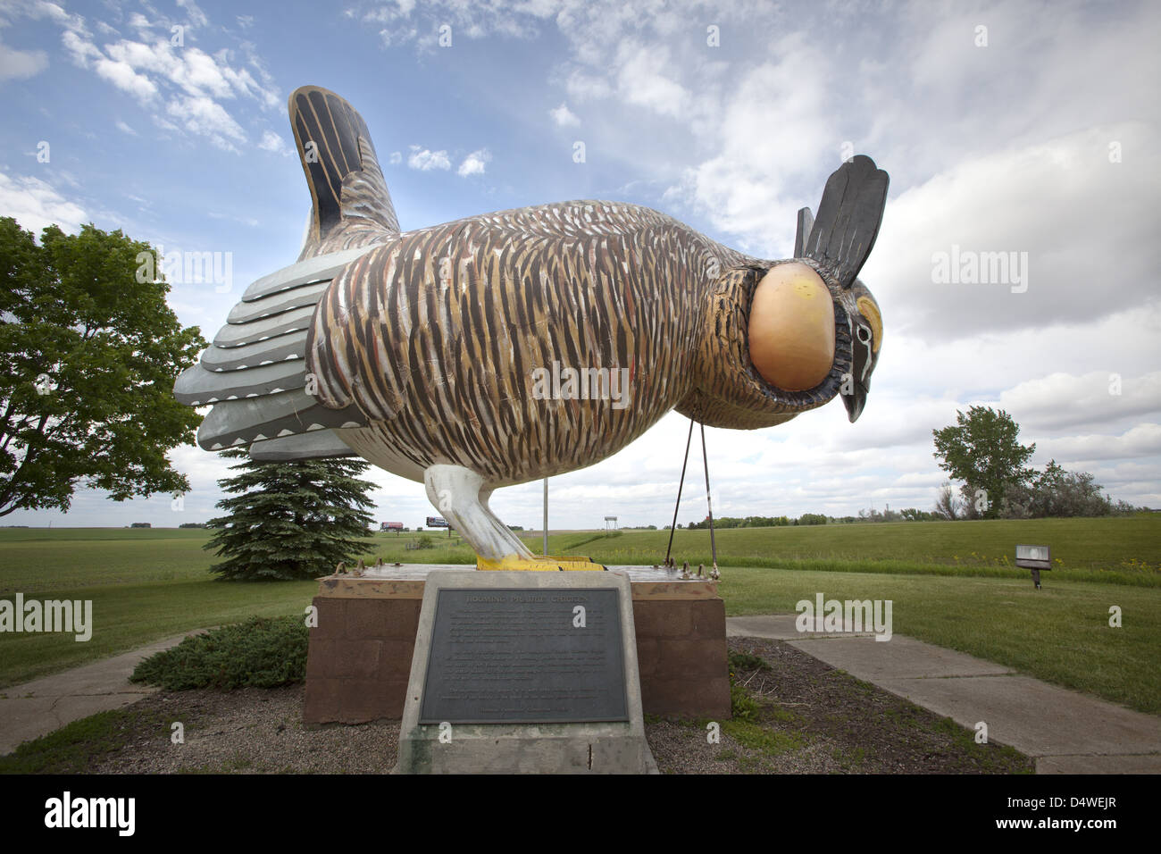 Detail der boomenden Prairie Chicken Statue an Rothsay, Minnesota Stockfoto