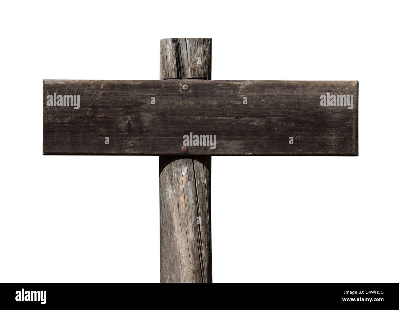 Funky alte Post leeren Holzschild mit Beschneidungspfad isoliert. Stockfoto