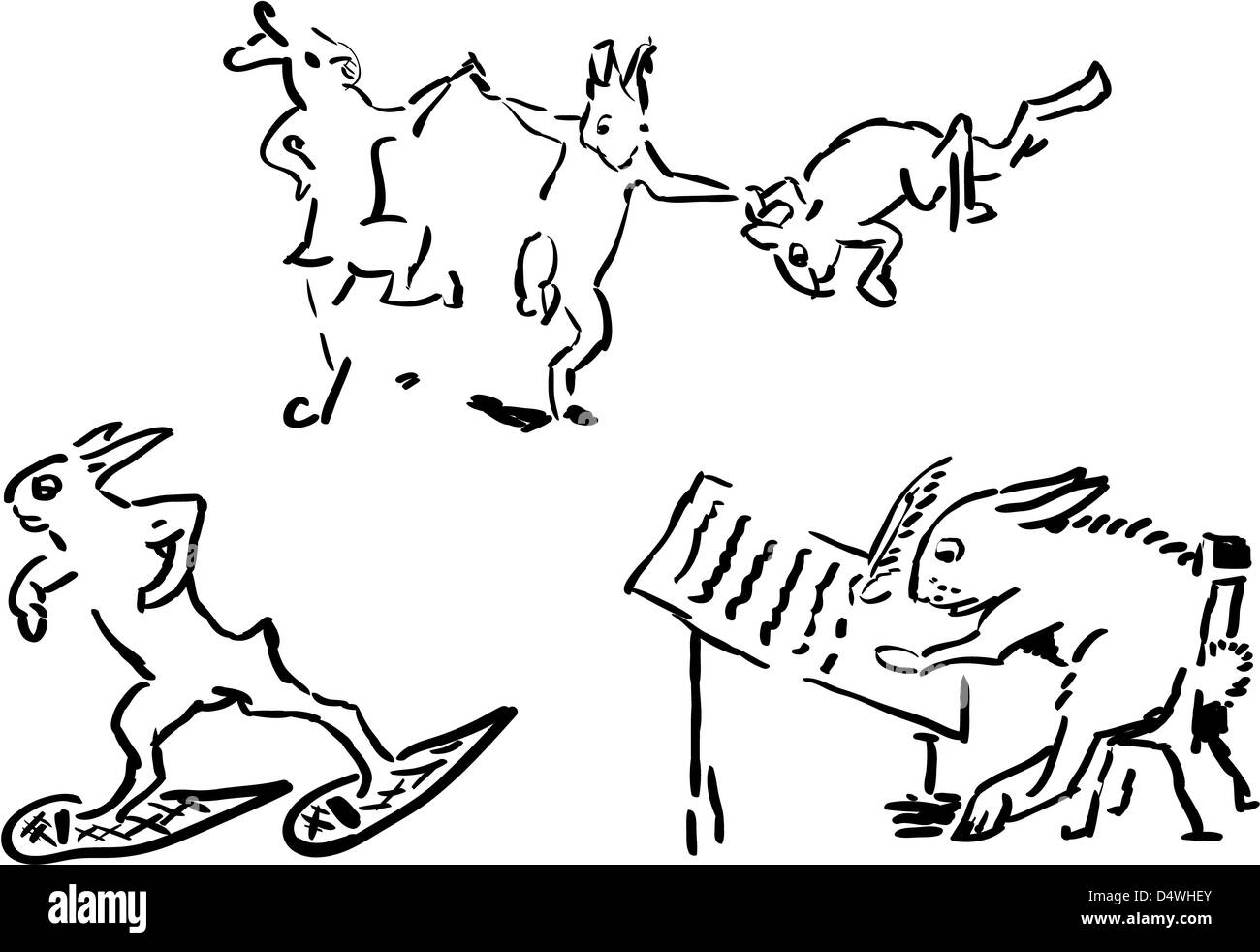 Satz von Hasen - schwarz / weiß Darstellung Stockfoto