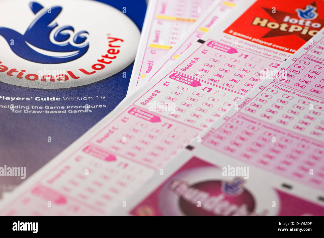 Nahaufnahme der National Lottery Lotto Slip Form Slips Formen England GB Vereinigtes Königreich GB Großbritannien Stockfoto