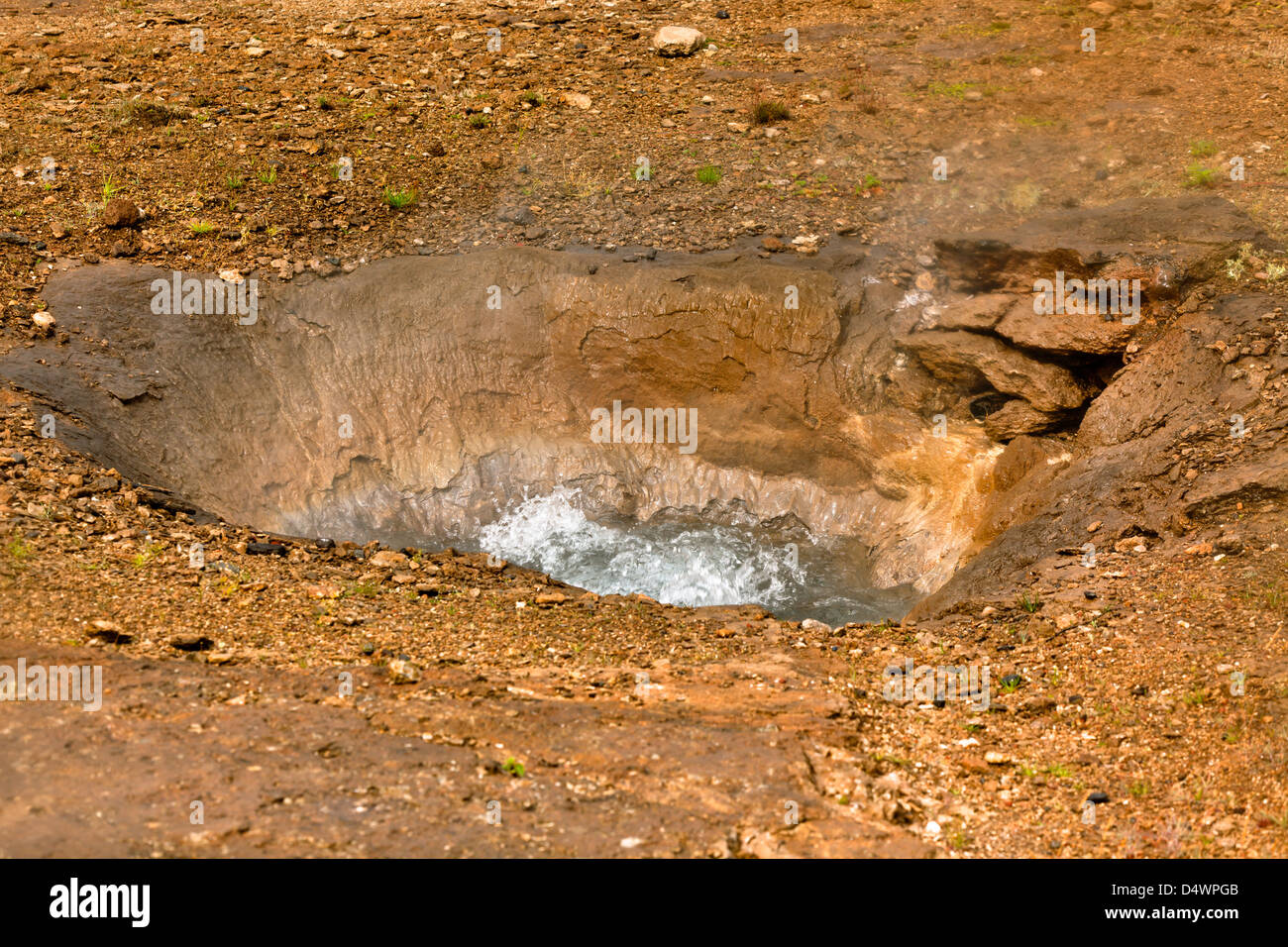 Kleine Geysir Kochen Closeup erschossen. Island, Tal der Geysire Stockfoto