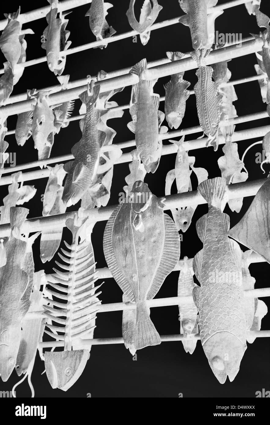 Stahlskulptur von Fisch-Racks bei South Quay in King's Lynn, Norfolk. Stockfoto