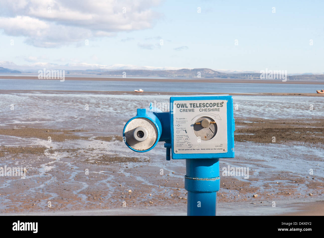 Morecambe Bay, Lancashire, England und Teleskop Stockfoto