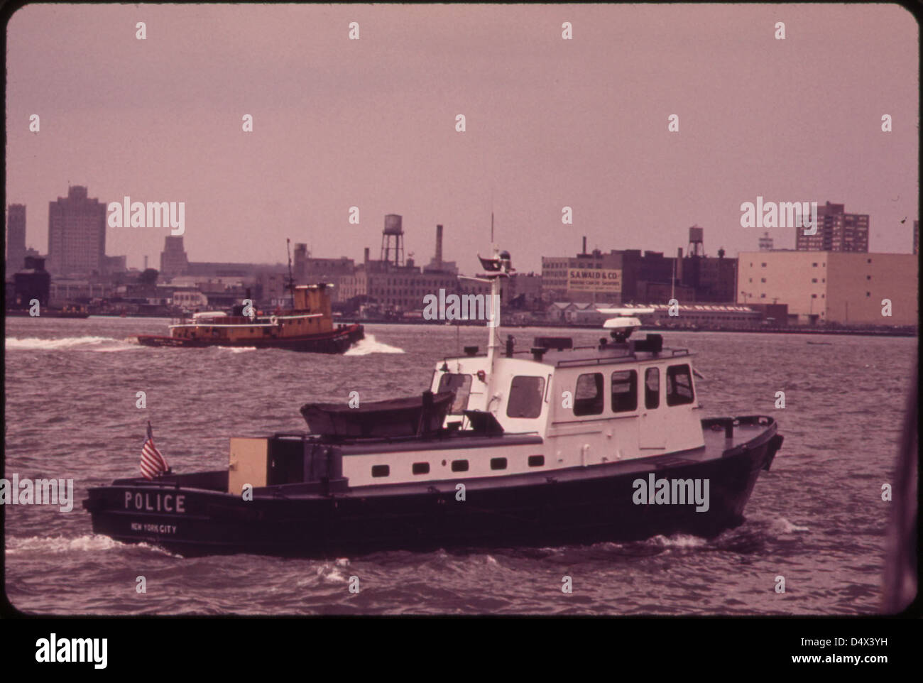 Polizei zu starten, auf Patrouille auf dem Hudson River ab Battery Park an der unteren Spitze von Manhattan 05/1973 Stockfoto