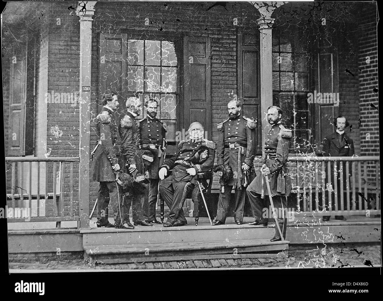 Ein Foto von General Winfield Scott und seinem Stab während des Bürgerkriegs, aufgenommen von Mathew Brady. Dieses historische Bild zeigt Schlüsselfiguren der Union Army in den 1860er Jahren Stockfoto