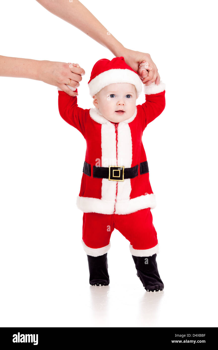 erste Schritte von Santa Claus baby Kleinkind Stockfoto