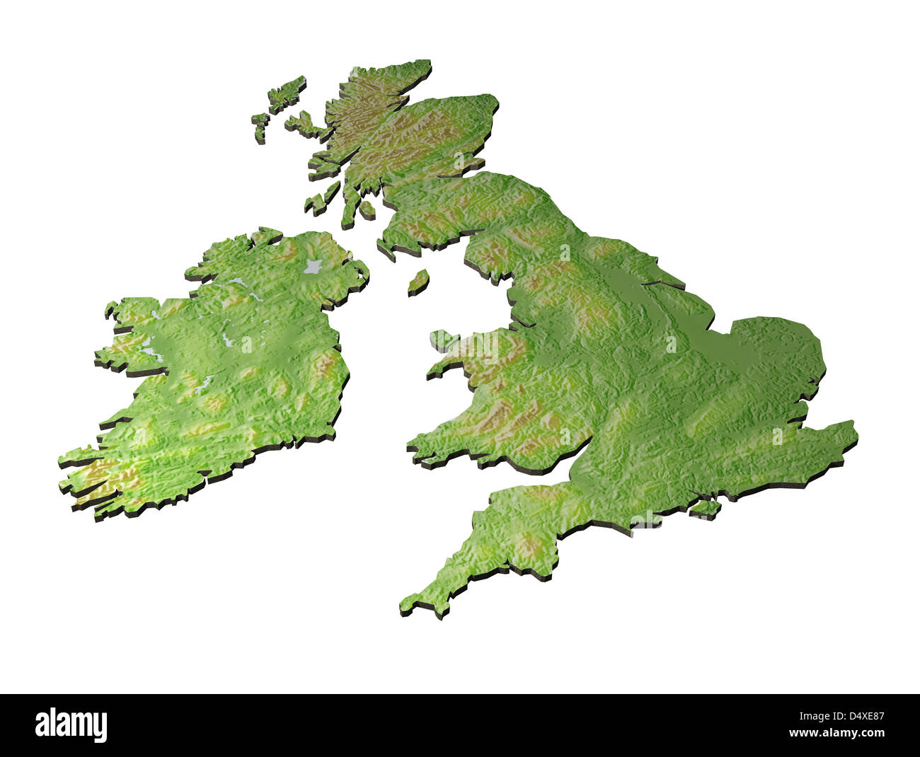 3D Render von den britischen Inseln 3D Render auf den britischen Inseln im Meer Hintergrund Stockfoto