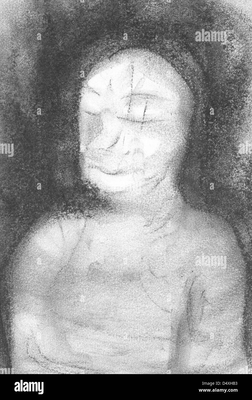 Schwarz-weiß-Porträt eines menschlichen sitzenden mit Augen geschlossen. Stockfoto