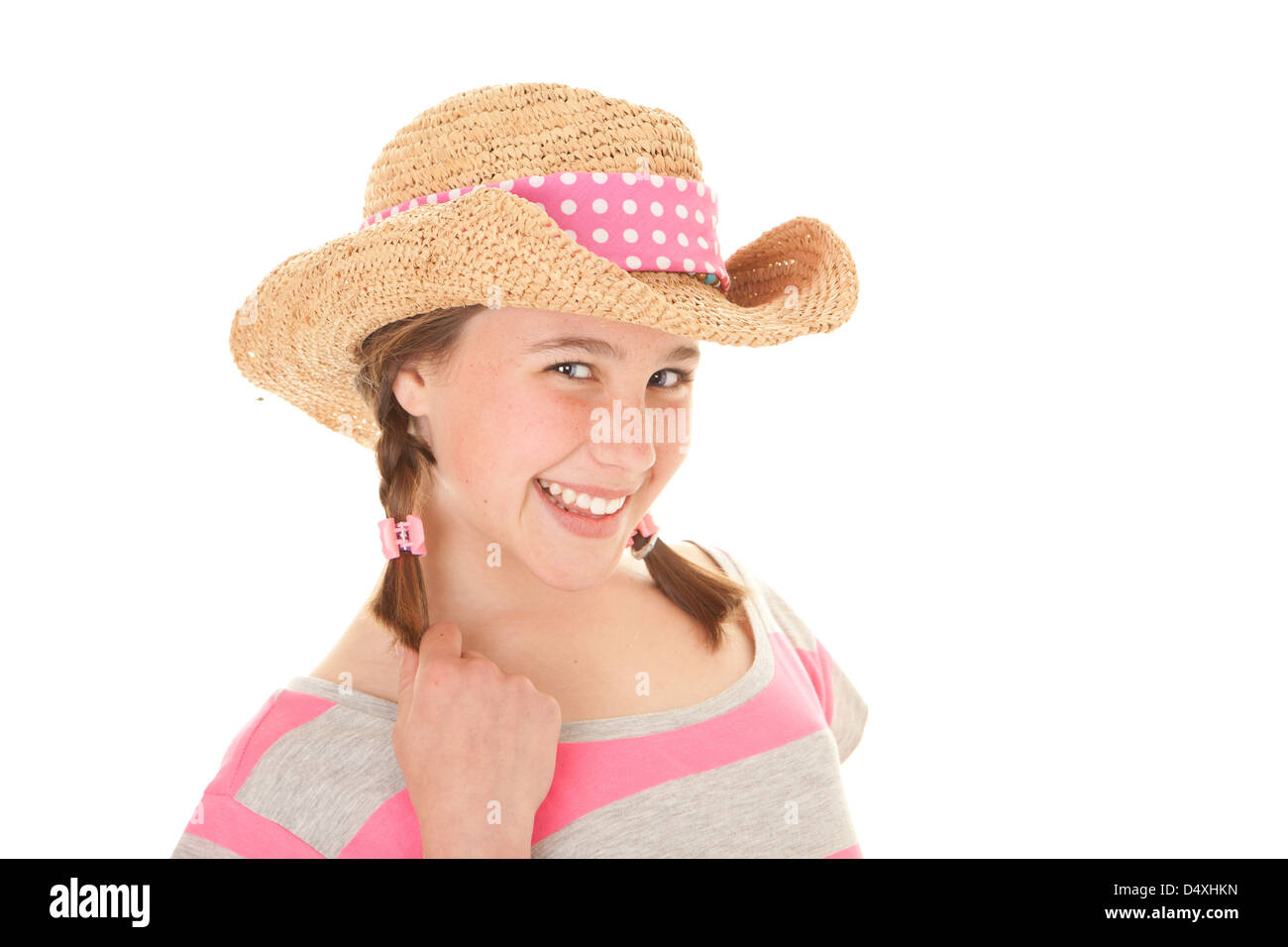 glücklich lächelnd Kind in Sonnenhut Sommer Stockfoto