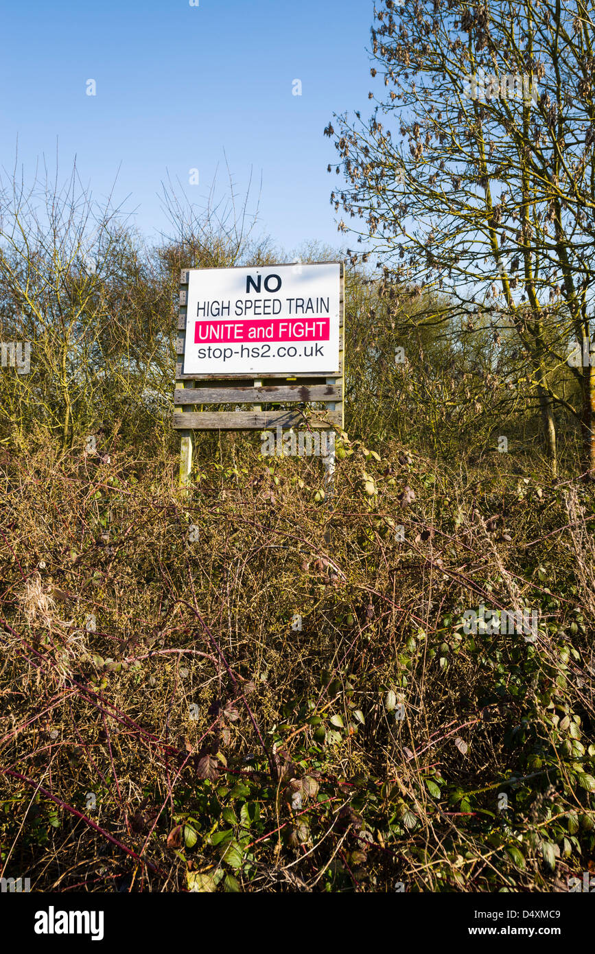 HS2 Stoppschild in der Nähe von Offchruch, Warwickshire, UK Stockfoto