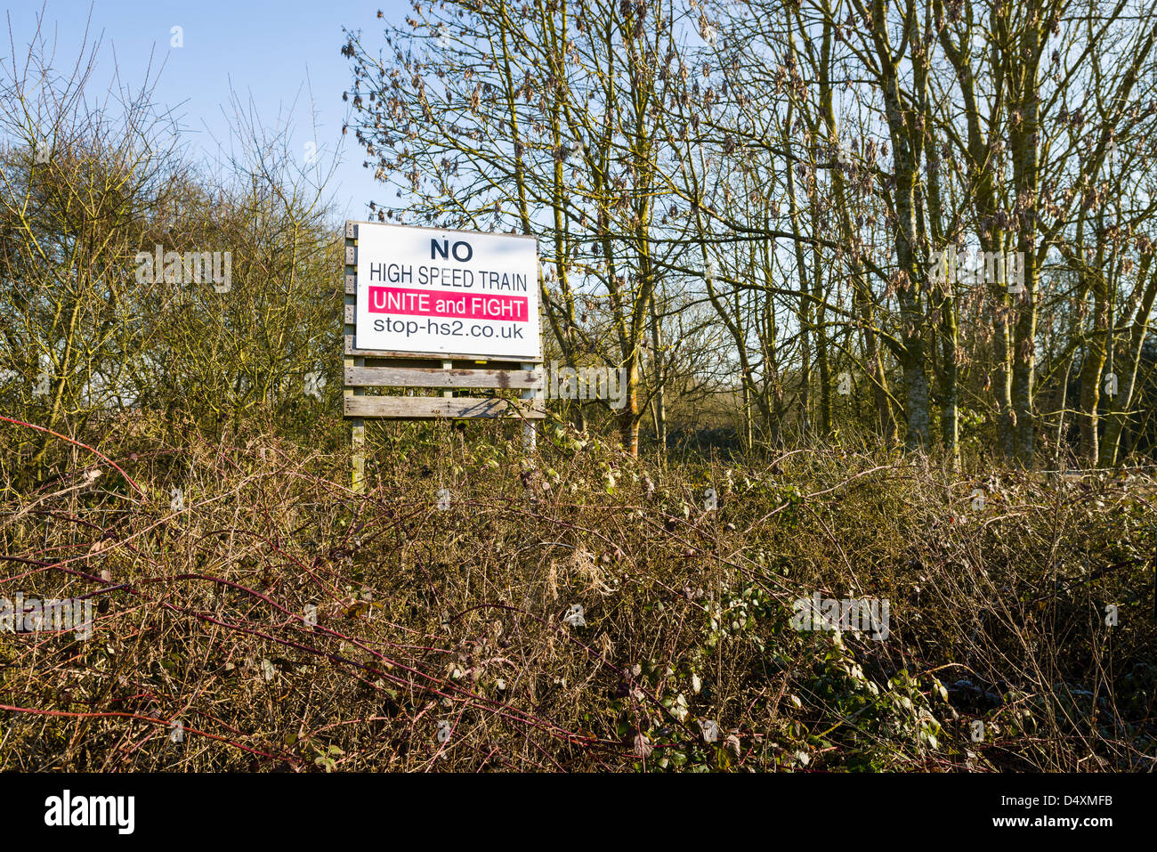 HS2 Stoppschild in der Nähe von Offchruch, Warwickshire, UK Stockfoto