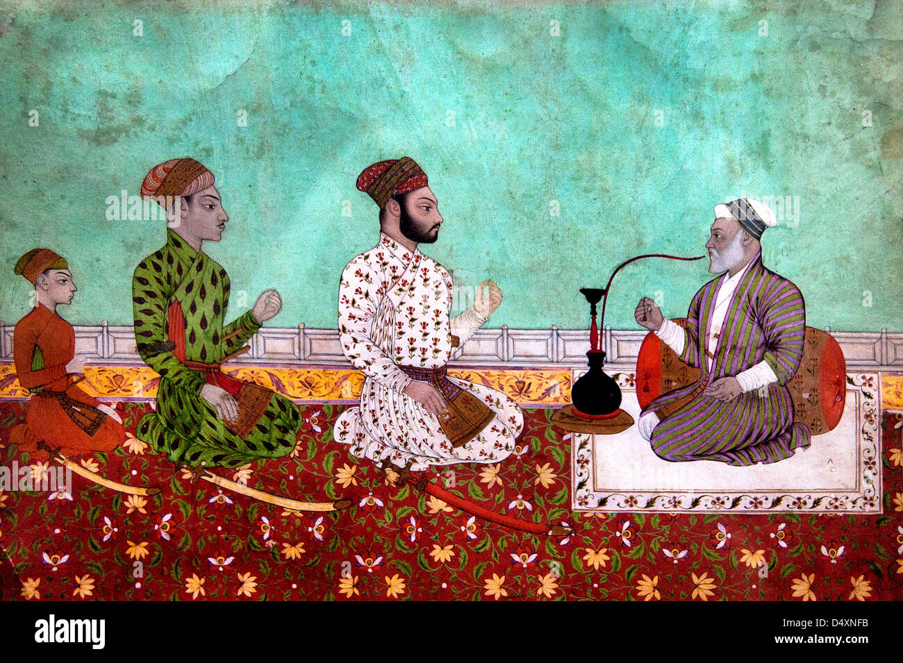 Adligen im Gespräch aus dem 18. Jahrhundert indischen Rajasthan Indien Miniatur Hindhu Stockfoto