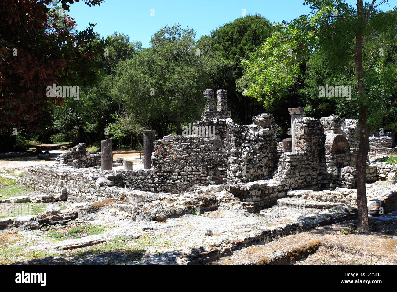 Ruinen des großen Baptisteriums, antiken Butrint, UNESCO-Welterbe, Nationalpark Butrint, Saranda Bezirk Southern Al Stockfoto