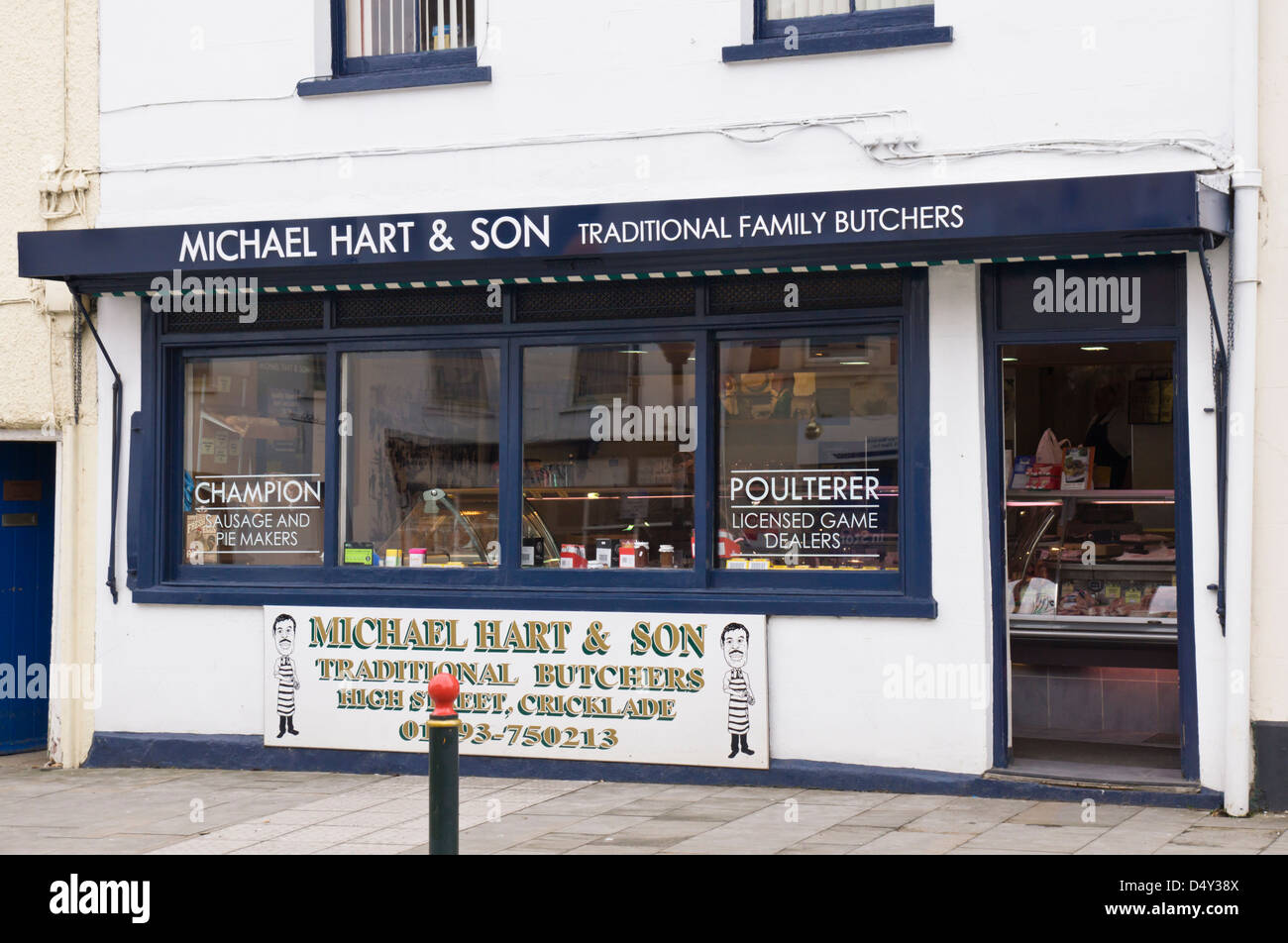 Cricklade, einer kleinen Stadt in Wiltshire England UK. Michael Hart Butchers shop Stockfoto