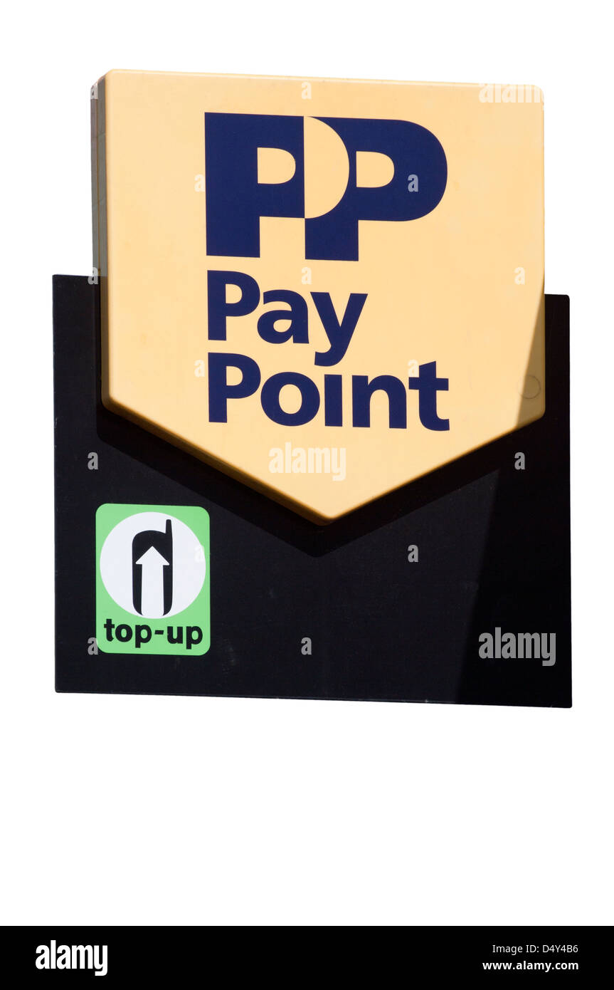 Haushaltsrechnungen und Handy Top Pay Punkt Schild Stockfoto