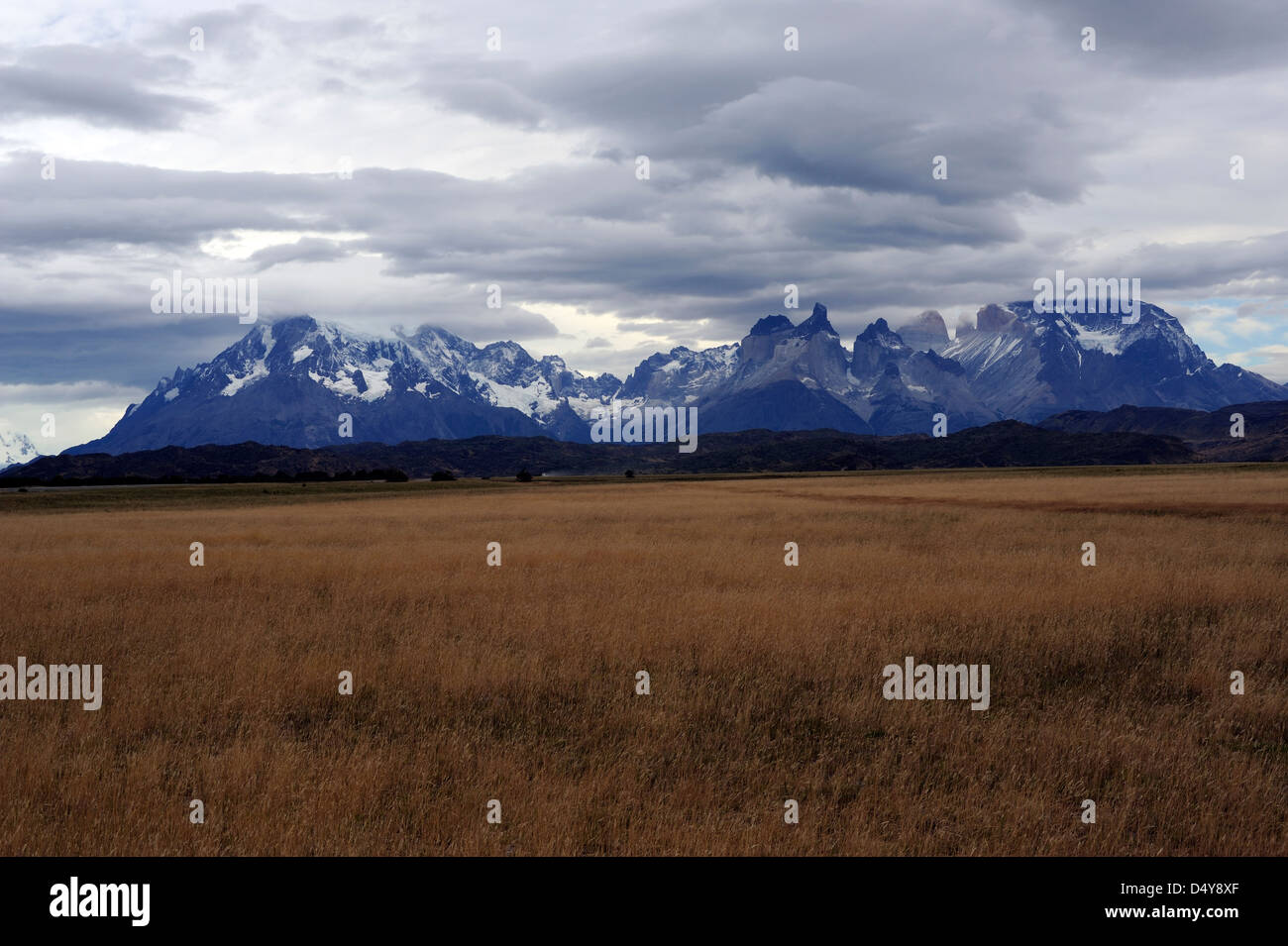 Blick von Süden Torres del Paine-Massivs. Stockfoto