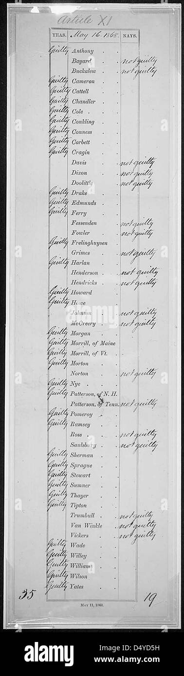 Namentliche Abstimmungen zur Amtsenthebung von Präsident Andrew Johnson auf Artikel II, Seite III und XI., 26.05.1868, 4 von 4 Stockfoto