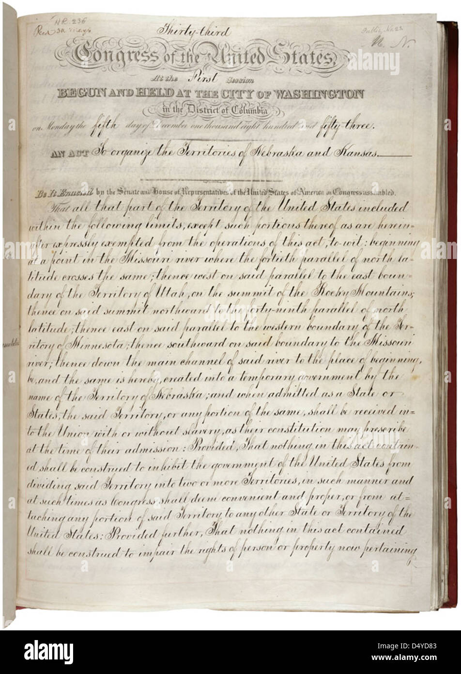 Kansas-Nebraska Act 1854, Seite 2 von 3 Stockfoto