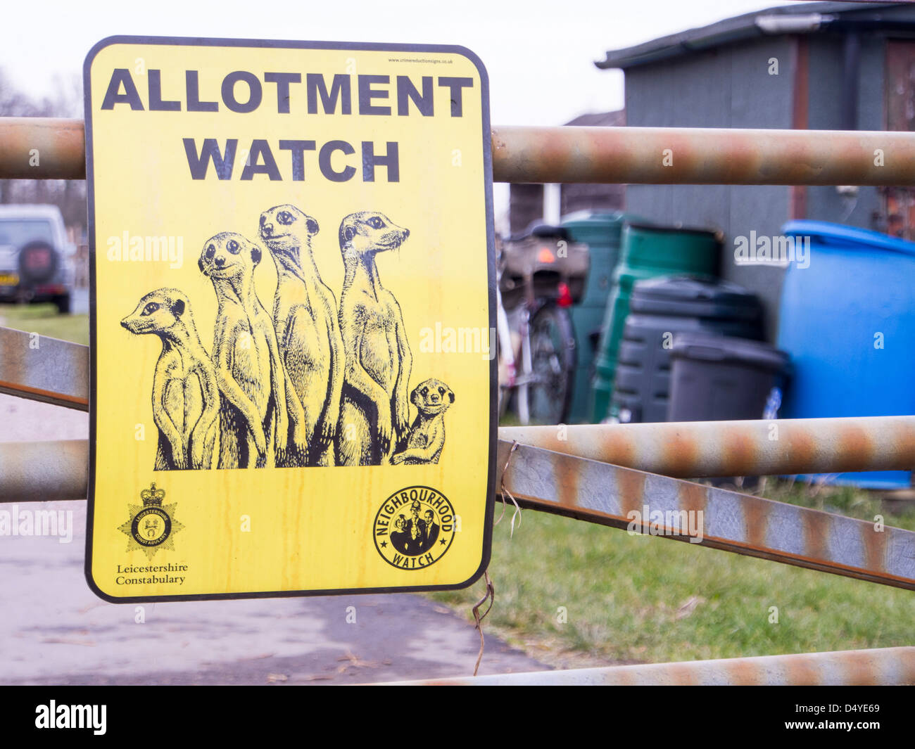 Ein Warnschild am Kleingärten in Quorn, Leicestershire, UK. Stockfoto