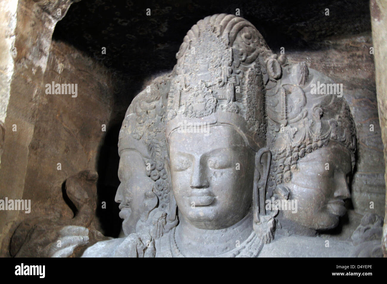 Asien, Indien, Mumbai. Mahesamurti von Elephant Island Caves, ein UNESCO-Weltkulturerbe. Stockfoto