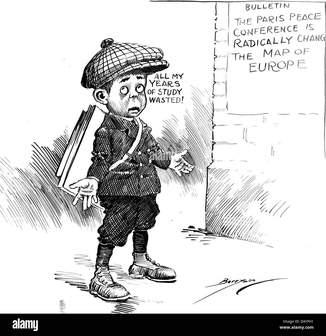 Ein politischer Zeichentrick von Berryman aus dem Jahr 1919, der die Neuentstehung Europas nach dem Ersten Weltkrieg illustriert. Er entstand im Rahmen der Friedenskonferenz in Paris und markierte das Ende des Krieges und die Umgestaltung der Grenzen. Stockfoto