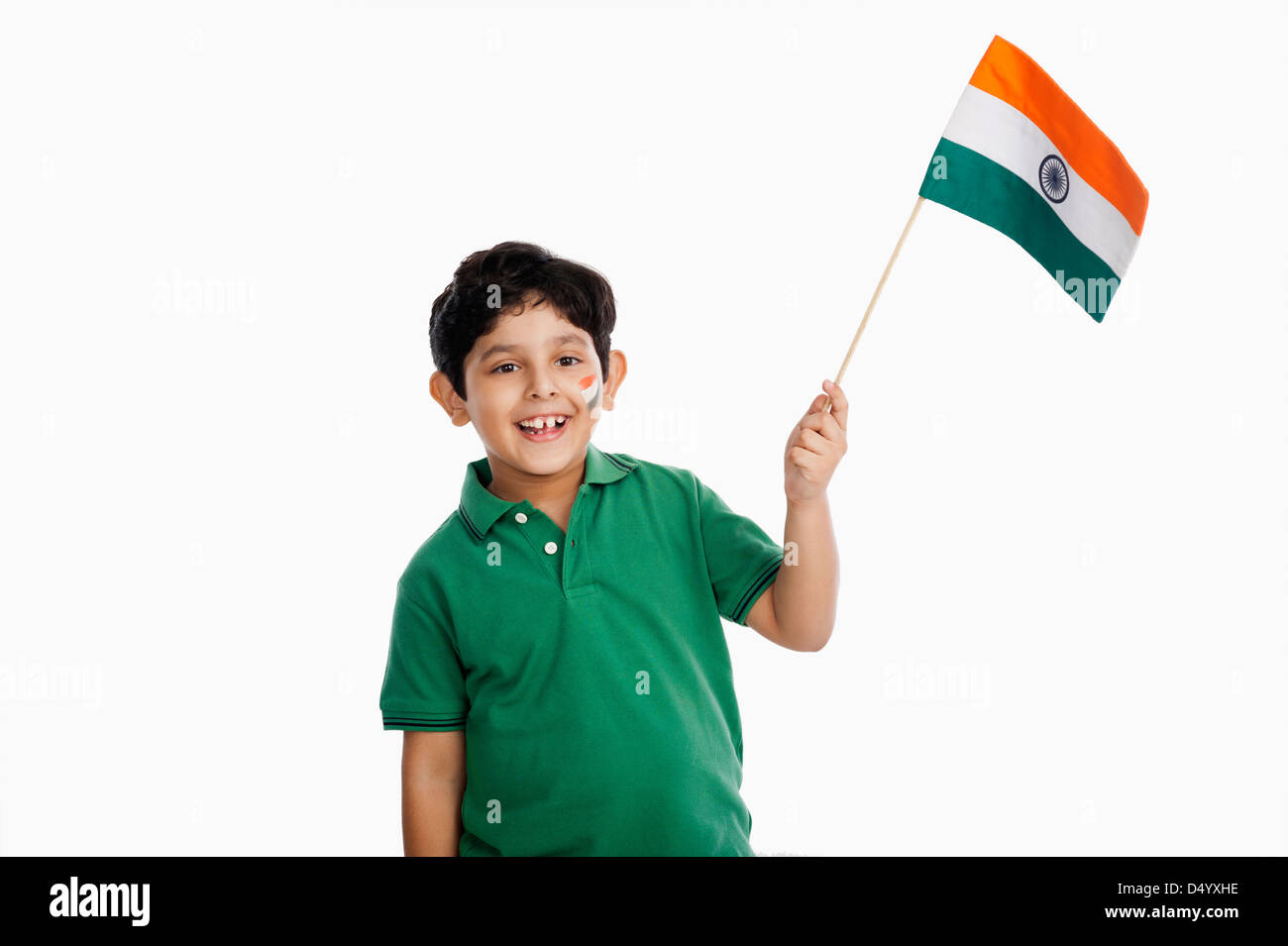 Junge mit einem indischen Flagge Stockfoto