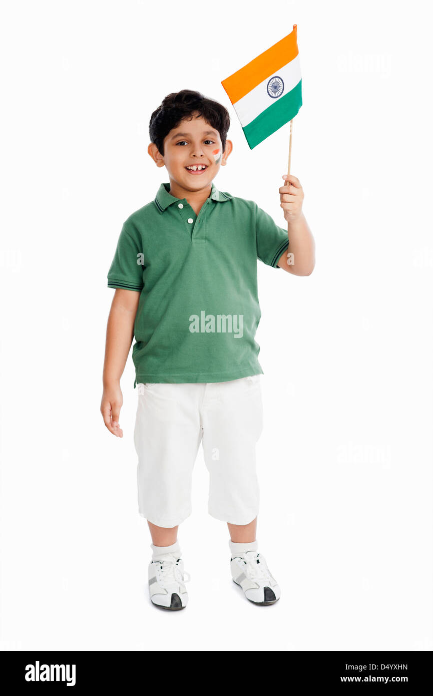Junge mit einem indischen Flagge Stockfoto