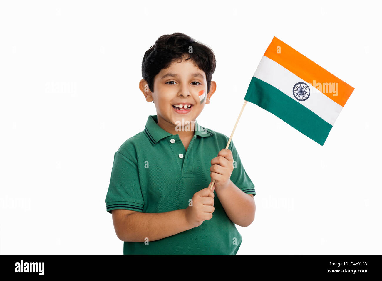 Junge mit einem indischen Flagge Stockfoto