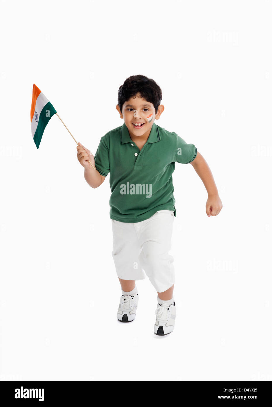 Junge mit einem indischen Flagge Stockfoto